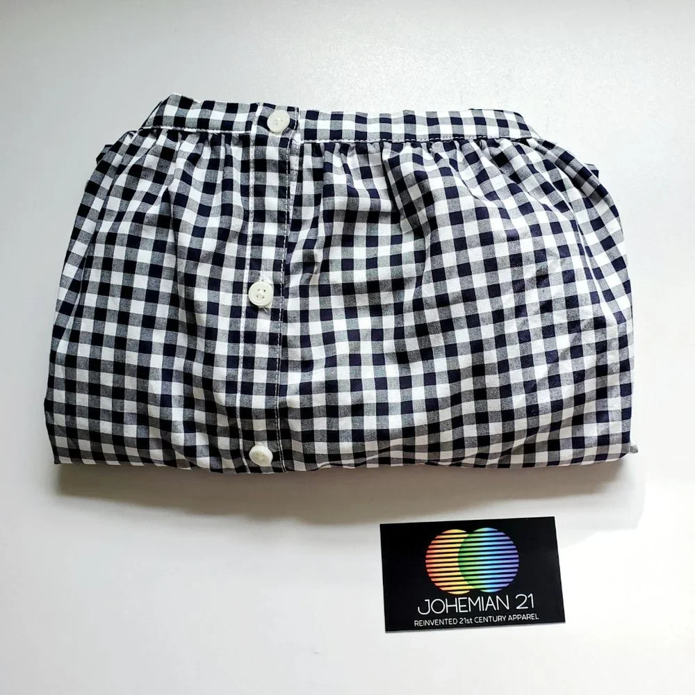 Black White Checkered Peasant Top 3/4 Sleeves | Gingham | Medium - Picture 7 of 13